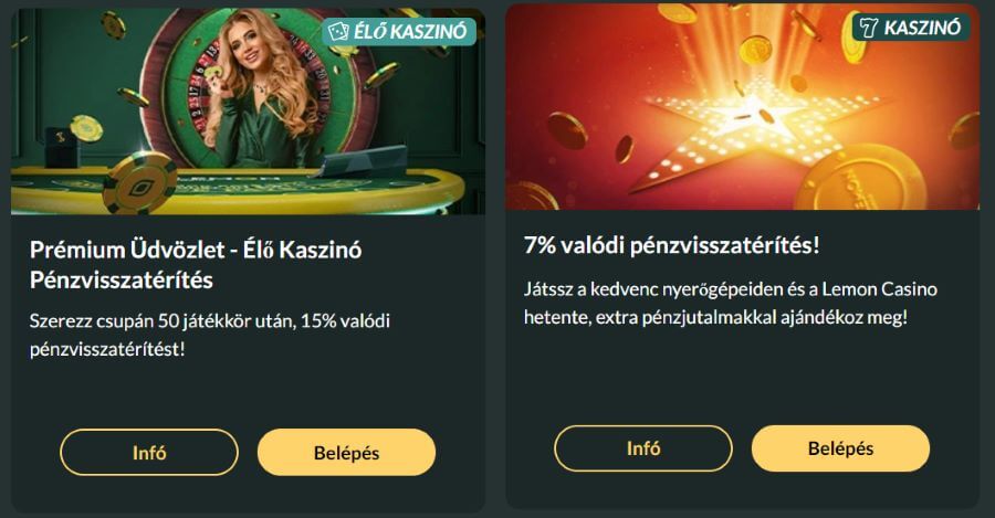 Lemon Casino cashback bónusz